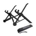 Portable folding computer bracket in sagacious black with enhanced nylon construction and carrying case