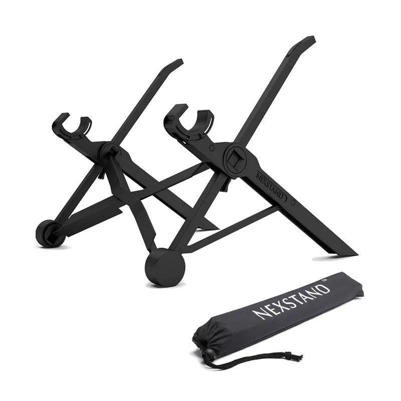 Portable folding computer bracket in sagacious black with enhanced nylon construction and carrying case