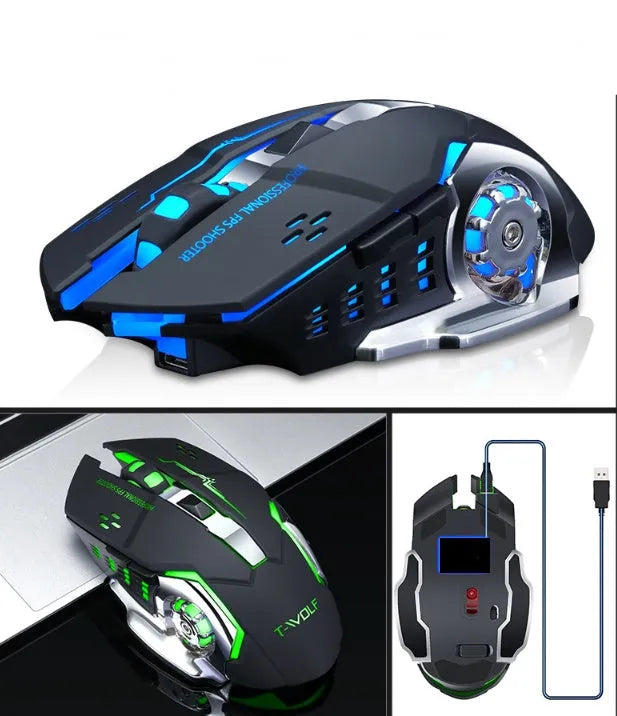 Wireless charging computer mouse with mute click buttons in black or white colour