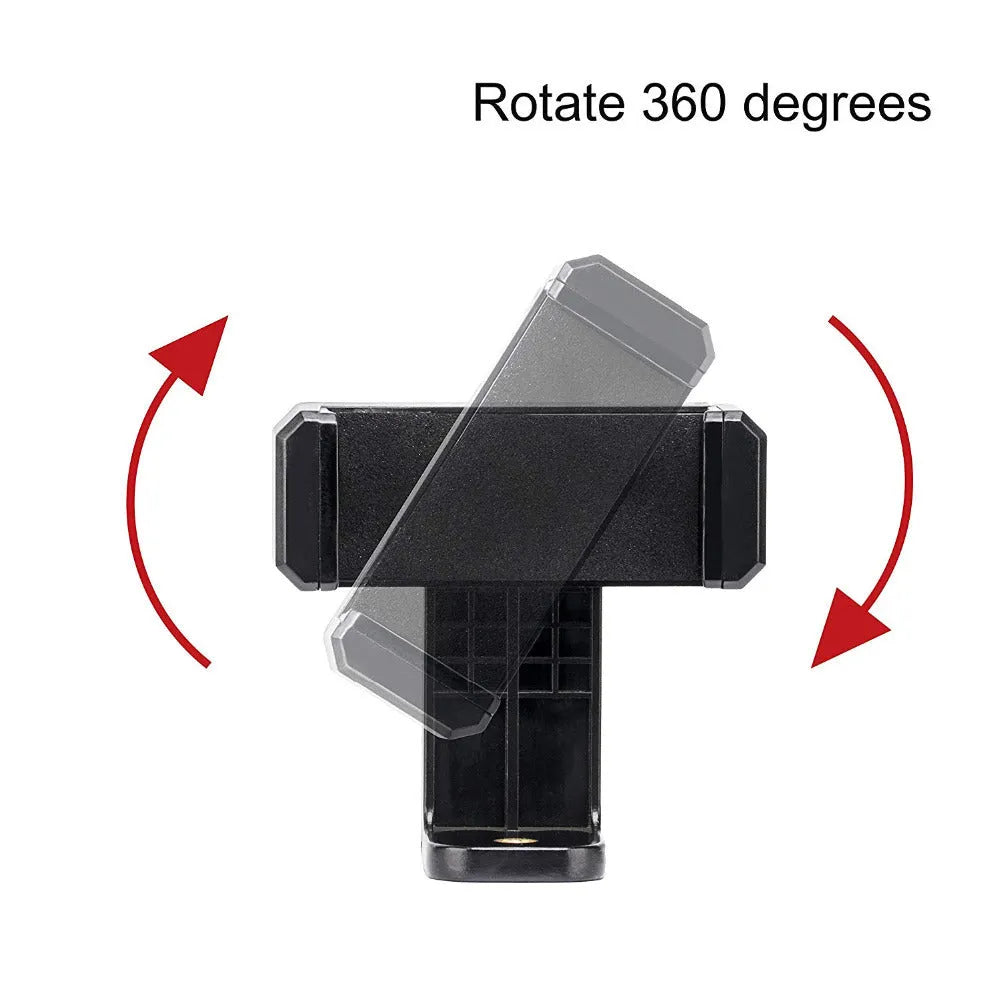 Black plastic rotating phone holder with clamp mechanism showing 10x4x3.5mm dimensions