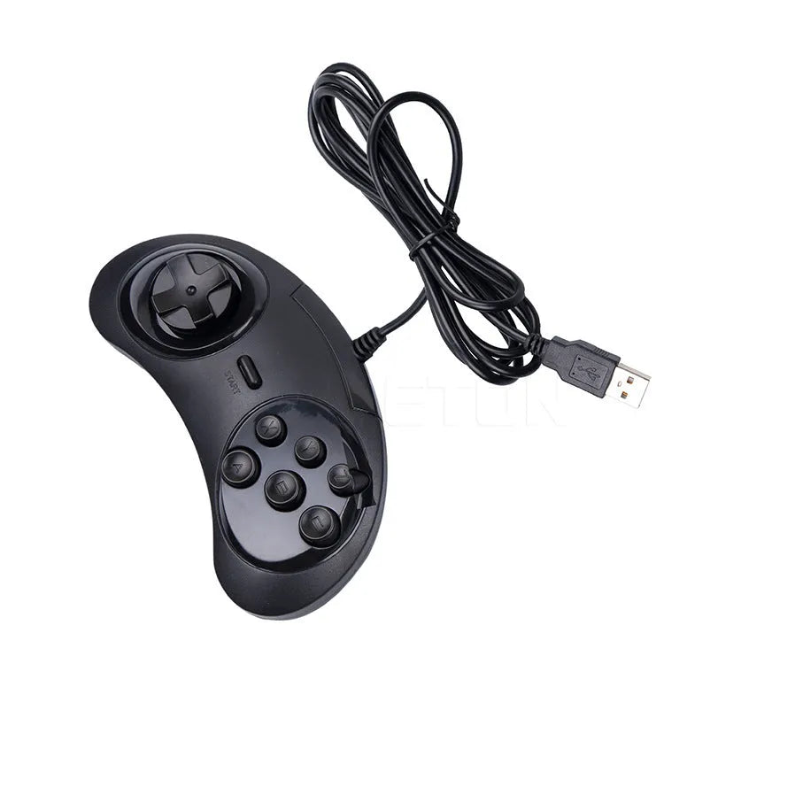 Black Sega USB game controller for PC with 1.8m cable and neutral design