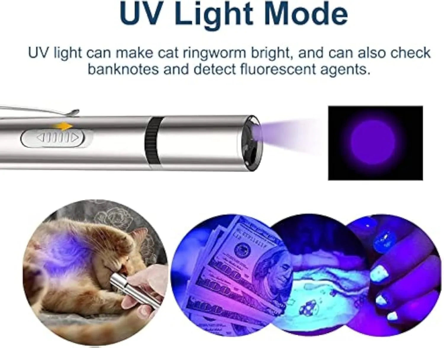 Silver aluminium cat laser pointer toy with USB charging port and selection gear