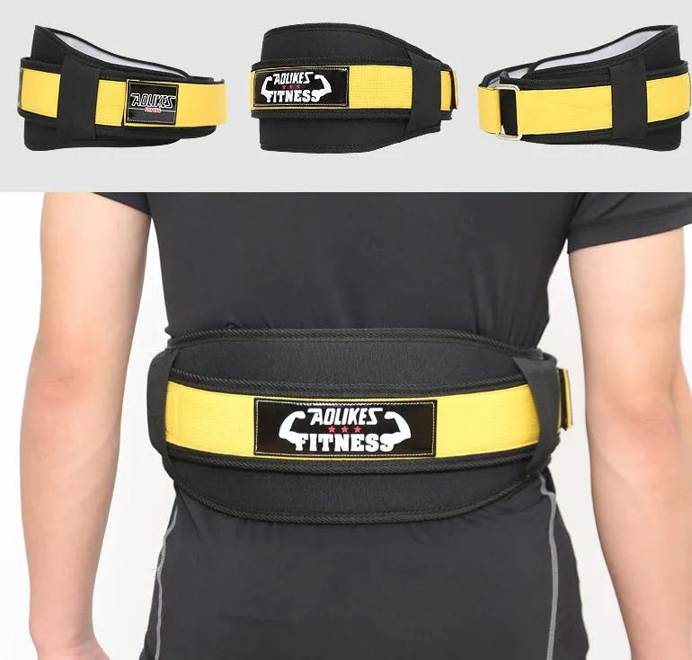 Nylon fitness weightlifting waistband for adults in black, red, and yellow colours