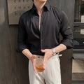 Men's dark striped V-neck long sleeve shirt in chemical fibre blend fabric available in multiple sizes