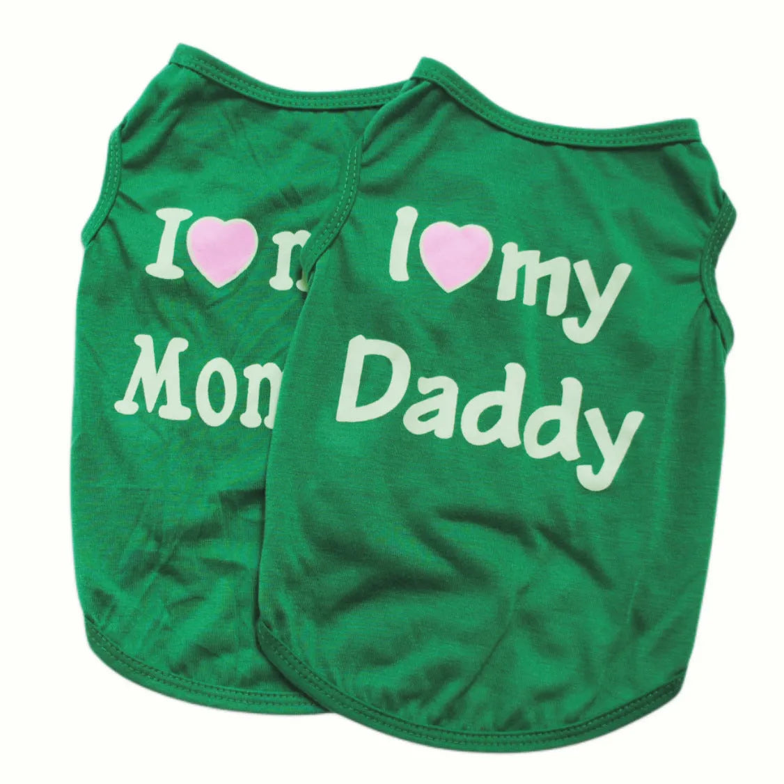 Polyester pet vest with Love Mom print in pink colour for small dogs