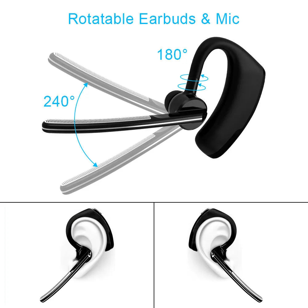 V9 Jerry style Bluetooth wireless headset with ear-bud and charging cable on a white background.