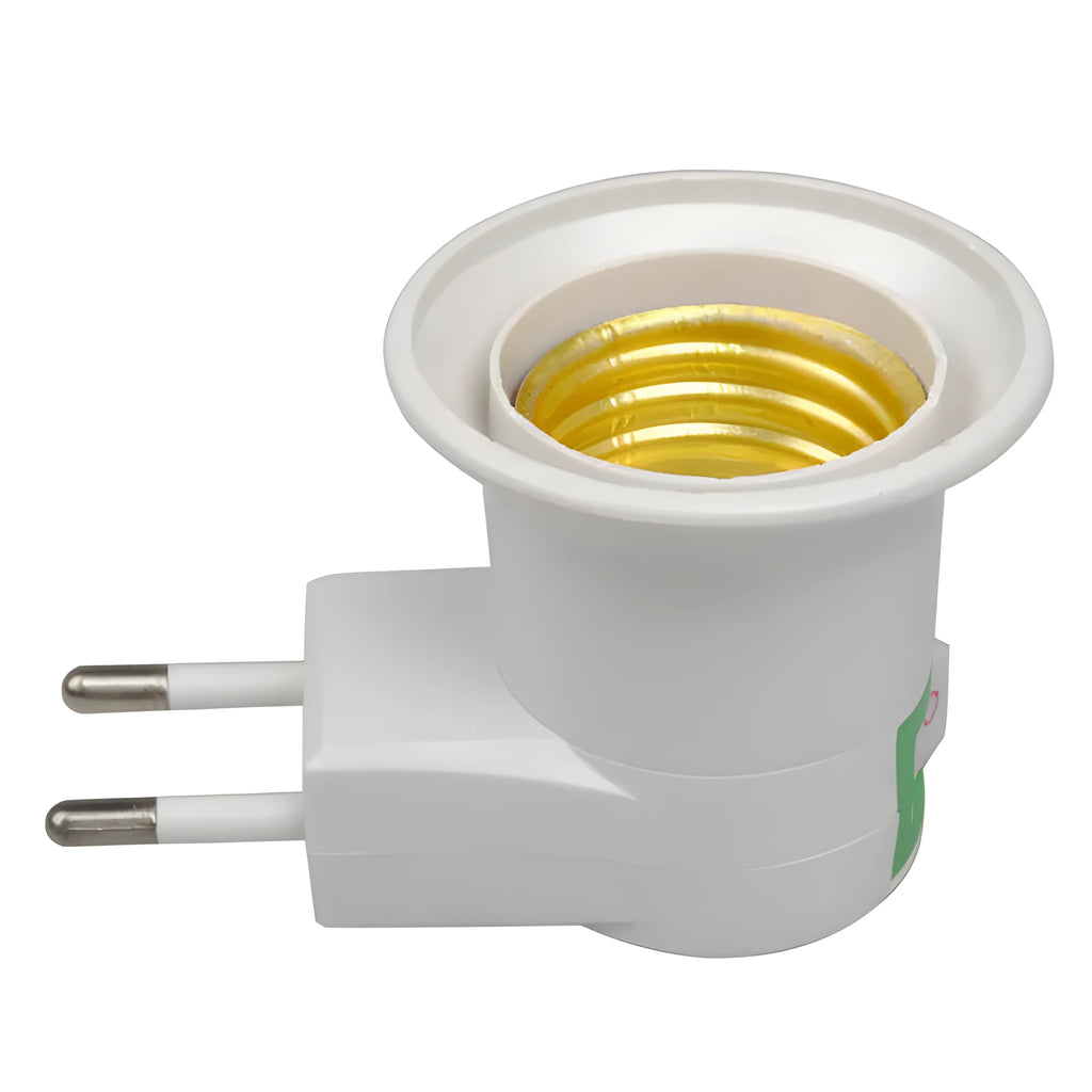 White Bakelite E27 wall plug-in lamp holder with a switch, showing UK three-pin plug.