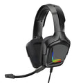 RGB luminous wired gaming headset with braided cable and cloth earmuffs in camouflage grey