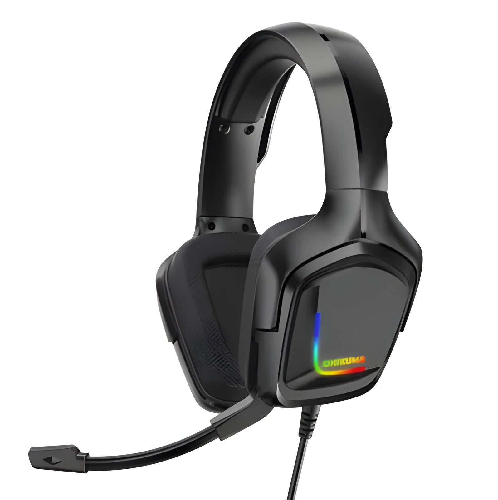 RGB luminous wired gaming headset with braided cable and cloth earmuffs in camouflage grey