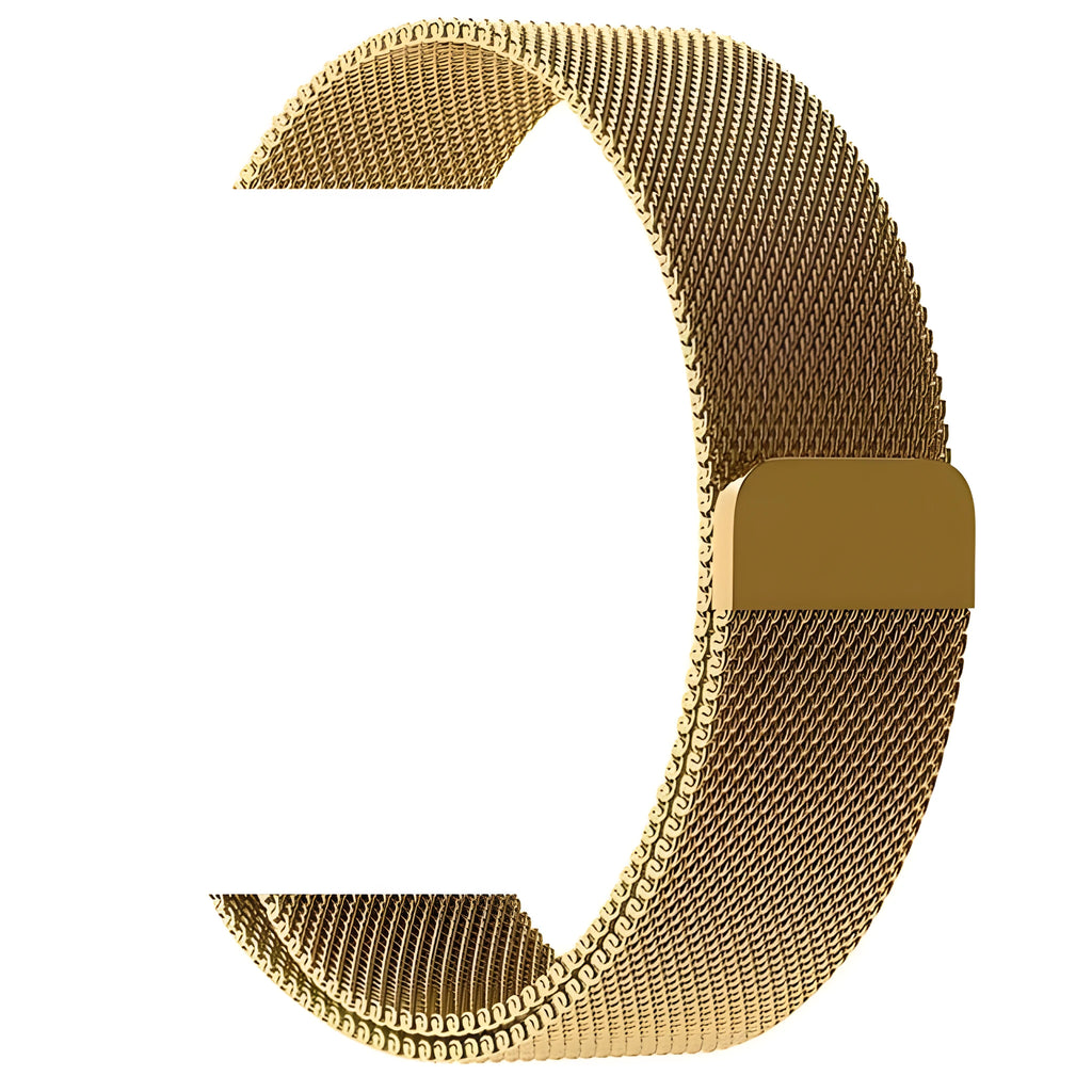 Stainless steel Apple Watch replacement strap in silver, showing metal links and clasp for 38mm-44mm models.