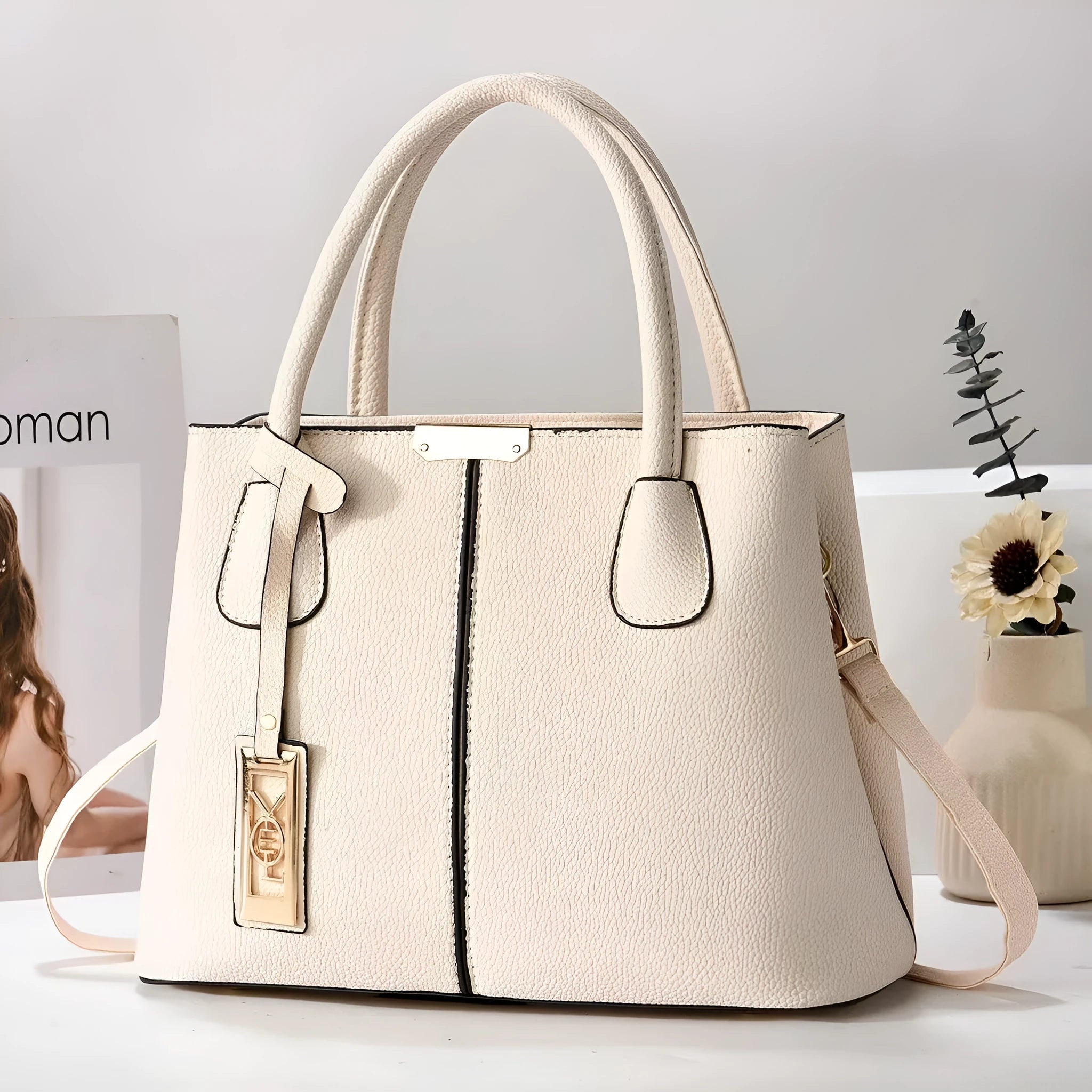 Women's large capacity soft PU leather shoulder bag in horizontal square shape with single strap