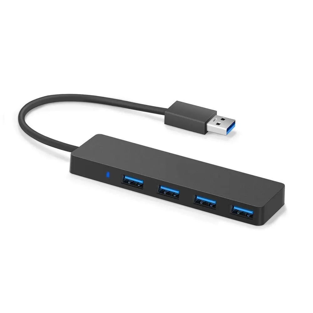 USB 3.0 hub with 4 ports, LED indicators, and 30cm cable for high-speed data transfer