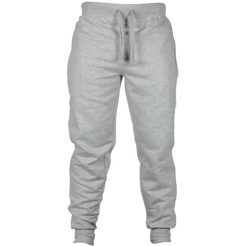 Men's cotton fleece casual trousers with drawstring waistband in loose fit pencil pant style