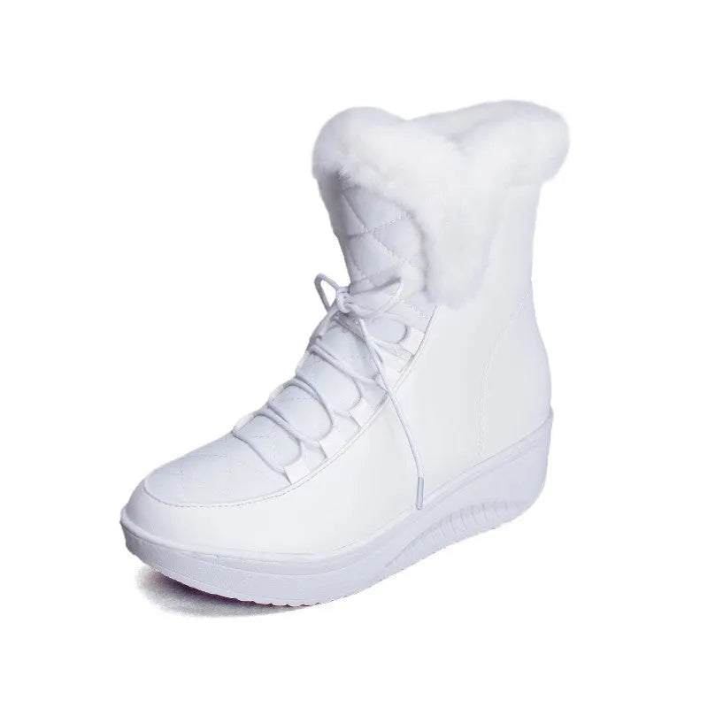 Black women's lace-up winter boots with a platform sole on a white background.