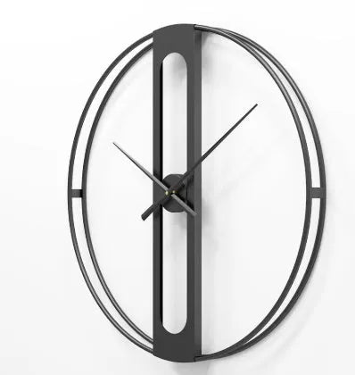 Round metal wall clock in black or gold, 50 cm diameter, on a white wall.