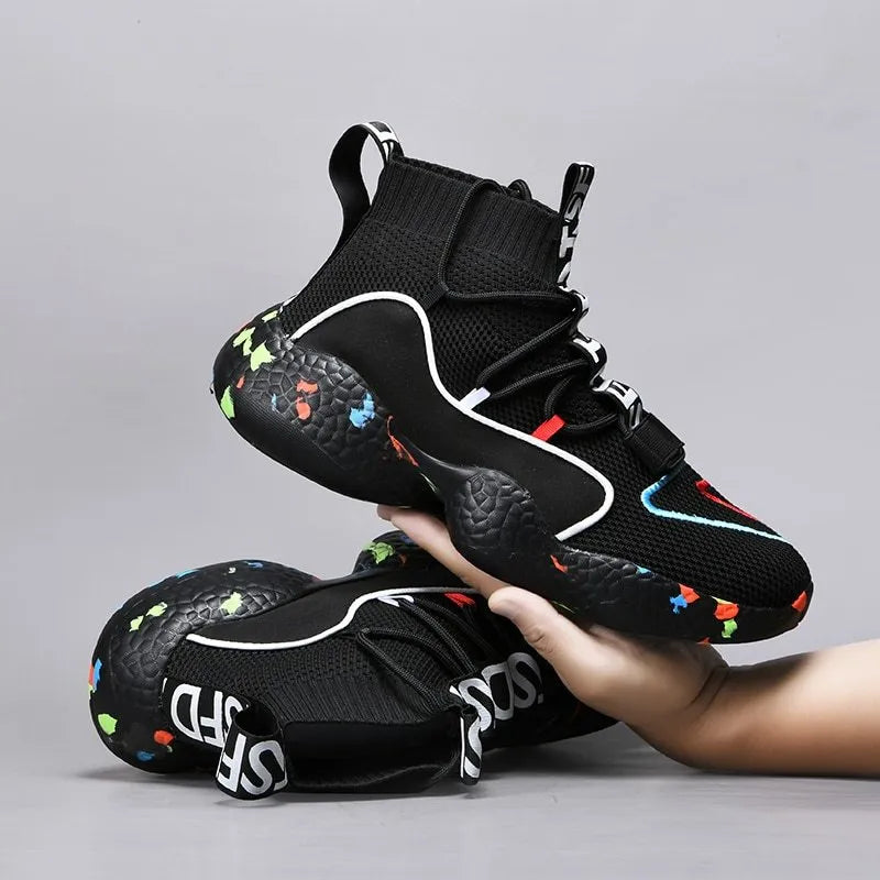 Men's camouflage vulcanize sneakers with mesh upper and rubber sole in striped pattern