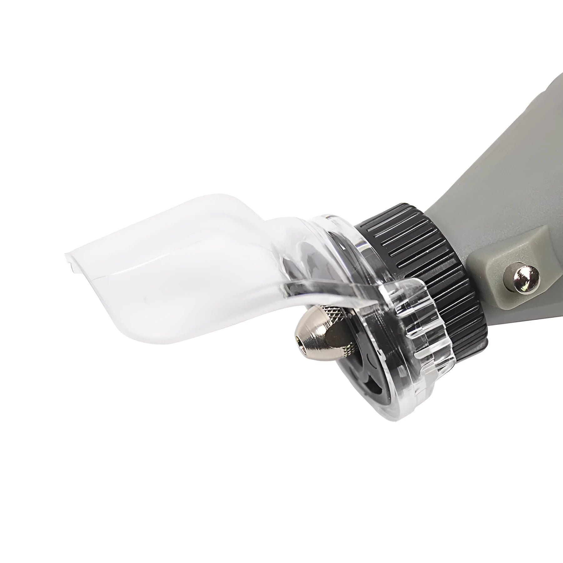 Transparent plastic safety face shield for Delta electric grinder with 17.5-19mm thread.