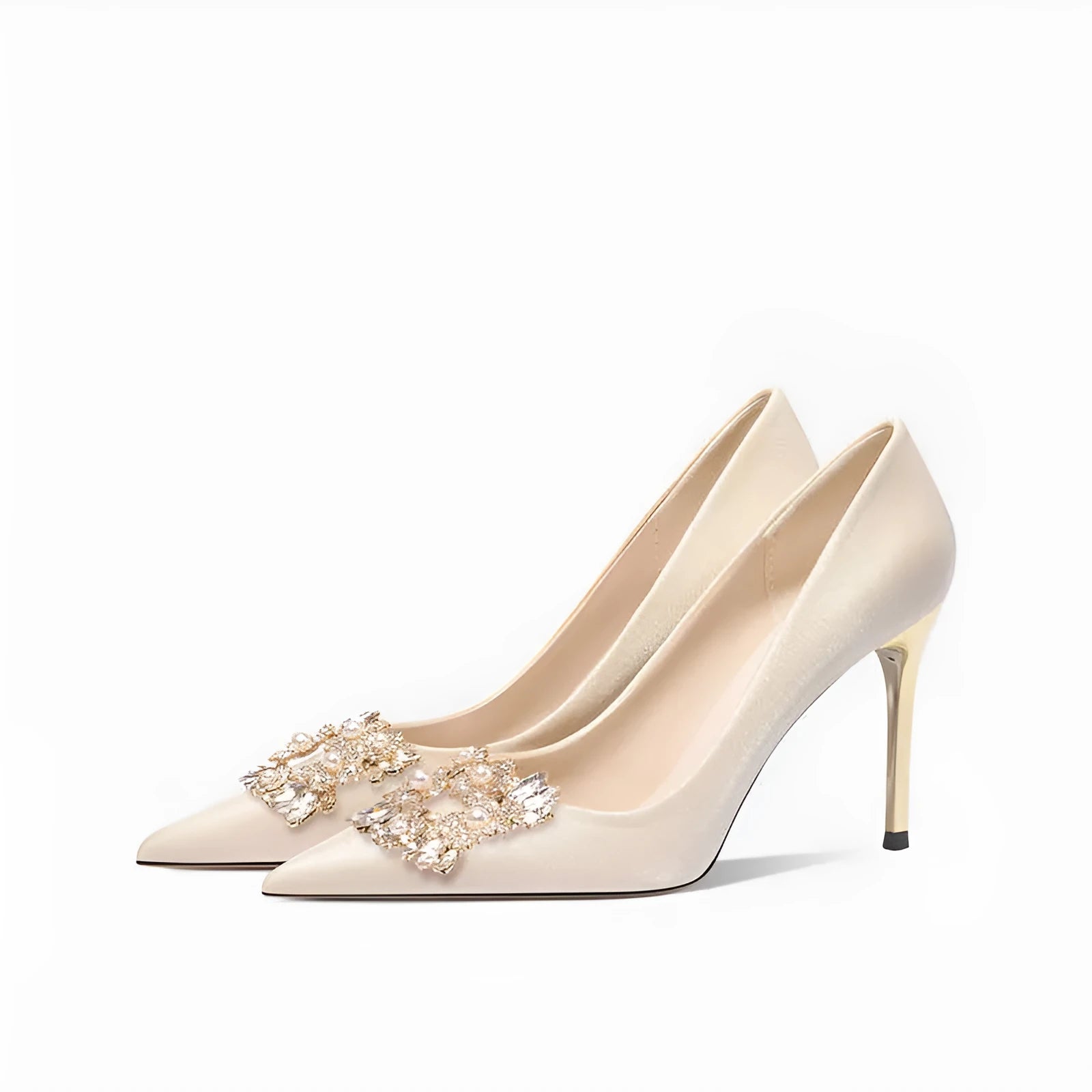 French crystal bridal high heels with rhinestone decoration and pointed toe in stiletto and cat heel options