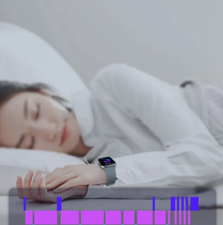 Smart watch with 1.7-inch colour touch screen on adjustable silicone strap in blue, black, or gold