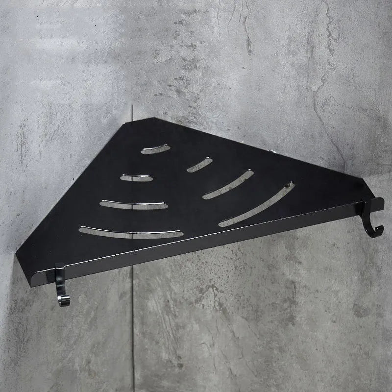 Black aluminium wall-mounted triangle bathroom shelf with double layer