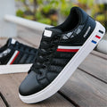 Men's sports shoes in black, grey, or white on a size chart showing UK sizes 39 to 44.