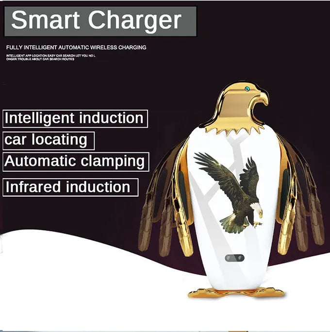 Wireless charging car phone holder with suction cup mount in Eagle design style
