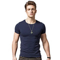 Men's bamboo fibre summer t-shirt shown in available colours including black, blue, grey, green, red, and white.