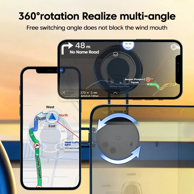 Telescopic folding car phone holder with magnetic suction for dashboard mounting