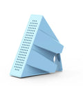 Portable black ABS plastic mobile phone amplifier bracket holding an iPhone in horizontal position.