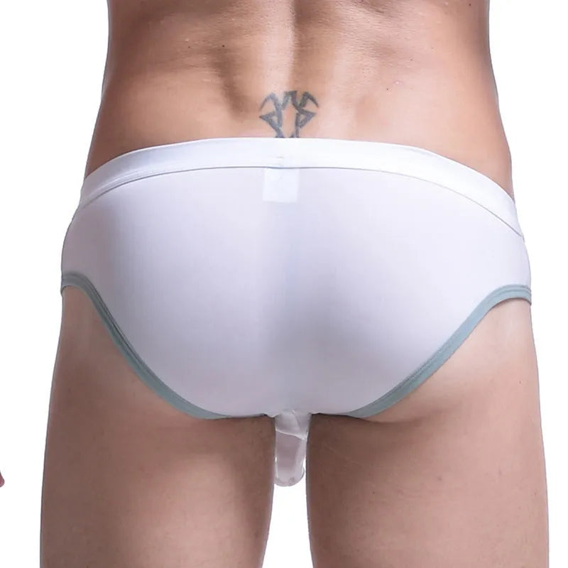 Men's ice silk briefs in Army Green colour with bullet separation design and mid waist fit