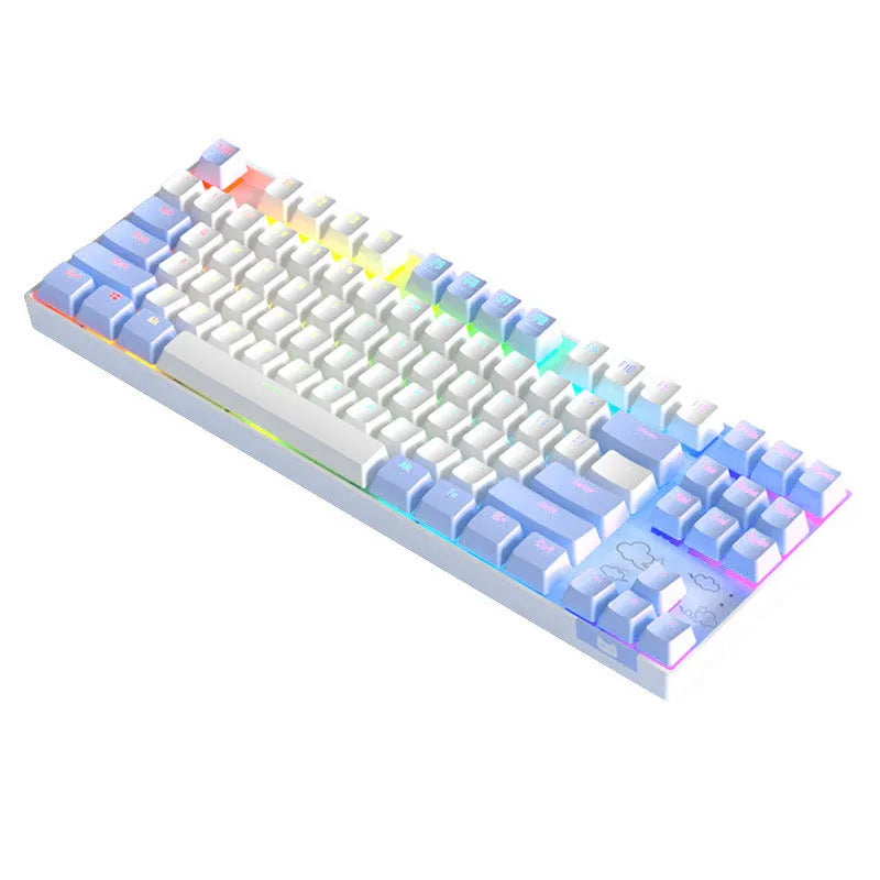 Wireless Bluetooth mechanical keyboard with metal construction in blue white or purple white colours