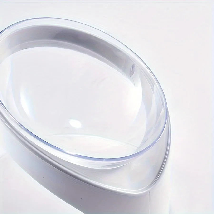 White elevated cat food bowl with anti-vomit tilt design for neck protection