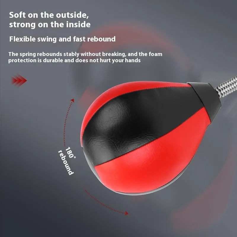 Pear-shaped tumbler vent inflatable boxing reaction ball with red and black head and pump