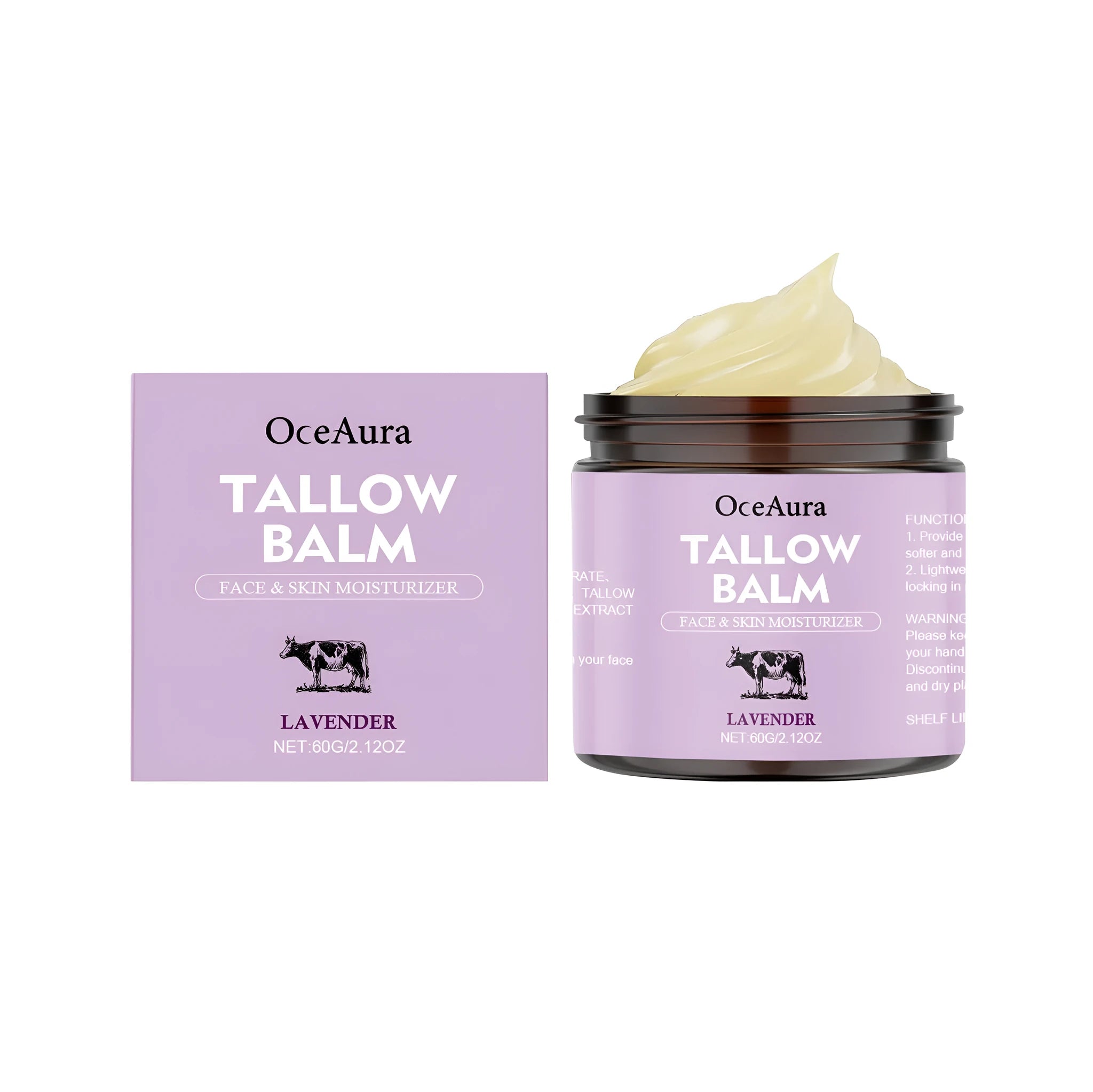 60g jar of Lavender Cow Fat Moisturizing Cream with tallow and lavender extract