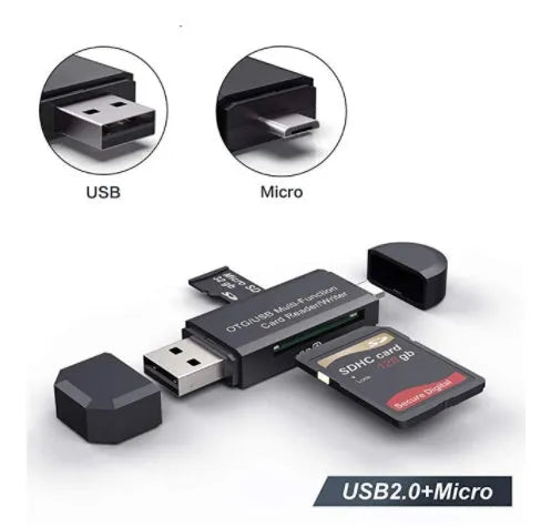 Black USB 3.0 memory card reader supporting SD and TF formats with Type-C interface