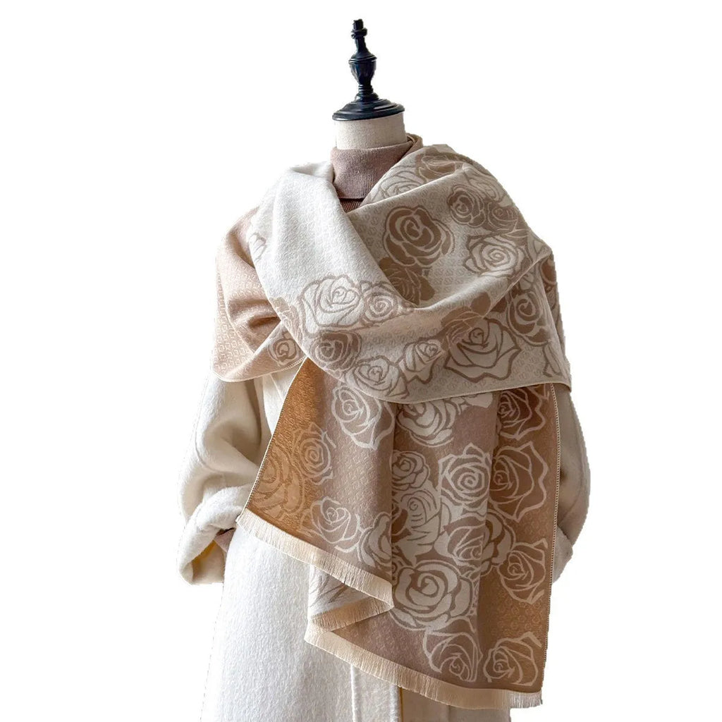 Imitation cashmere winter scarf with tassels in black blue grey or khaki colours