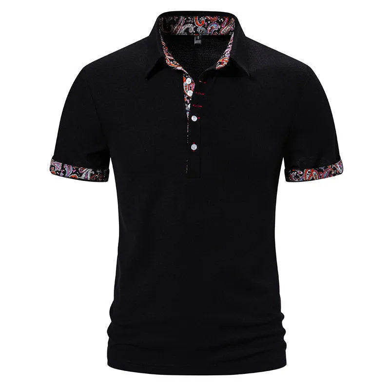Men's white polo shirt with colour stitching detail on the turnover collar and short sleeves.