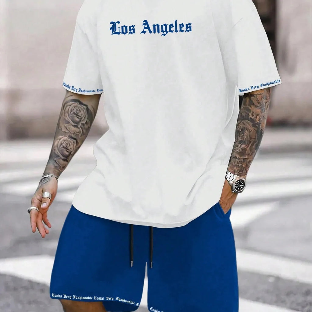 Men's quick-dry polyester sportswear set showing short-sleeved top and matching shorts in a solid colour.