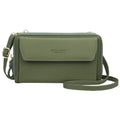 Ladies long wallet with double zippers in soft PU leather, shown in multiple colour options