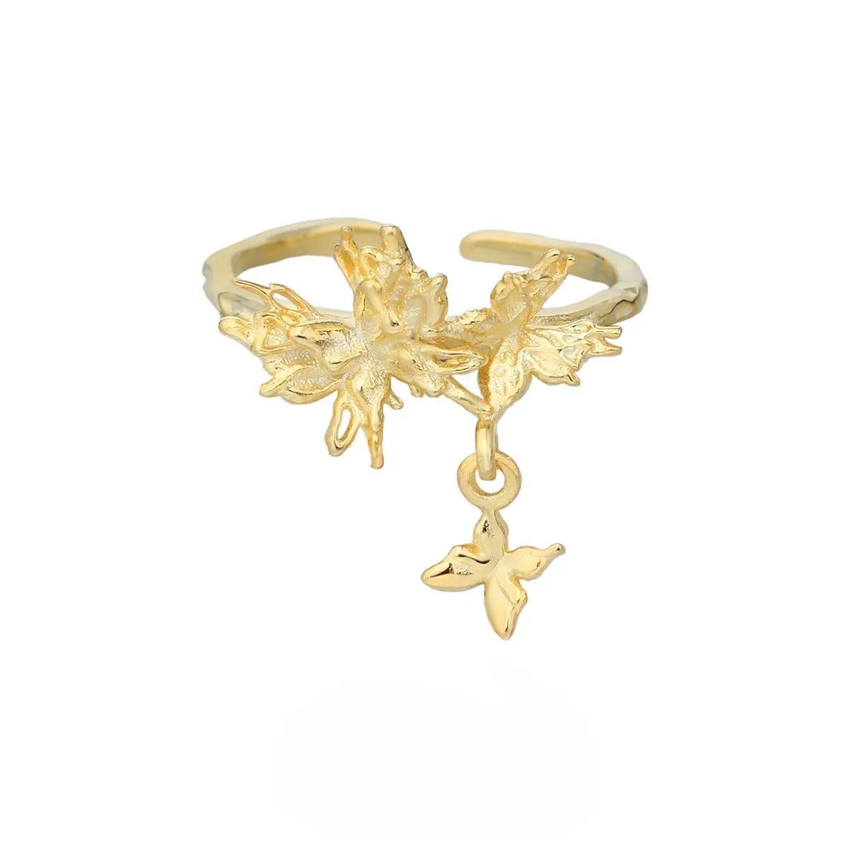 Silver butterfly ring for women with adjustable opening in gold or white gold electroplating finish