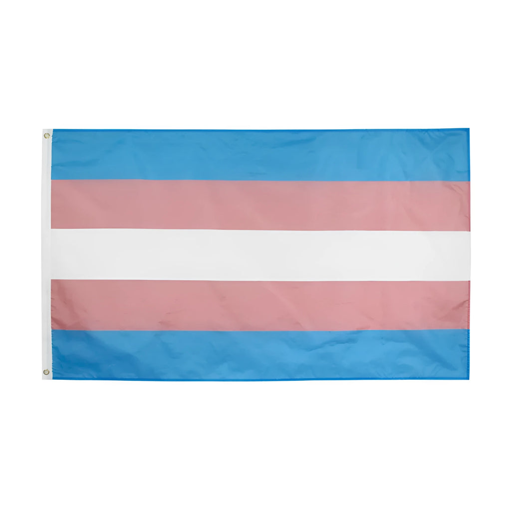 Transgender rainbow flag made of polyester fibre, size 90x150cm, displayed flat