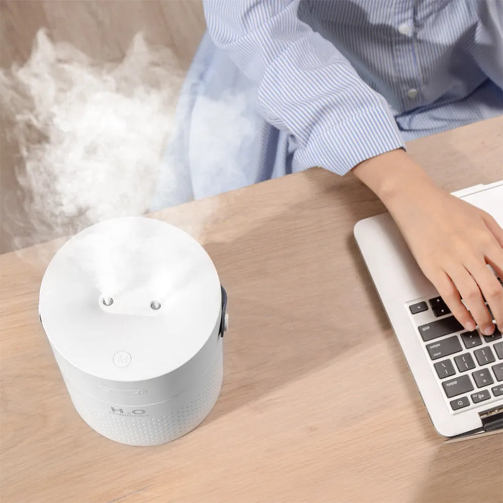 Slim modern USB rechargeable humidifier in green, grey, pink or white with 1.1L water tank