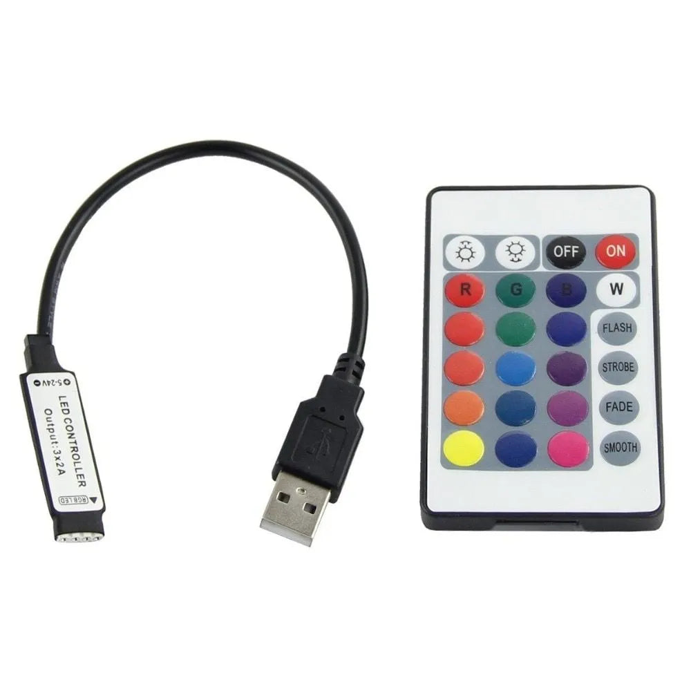 USB-powered LED light strip with SMD5050 LEDs in six colour options including white, blue, and red