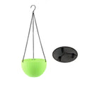 Plastic hanging basket with chain in one of seven colours, showing 210mm diameter and inner tank.