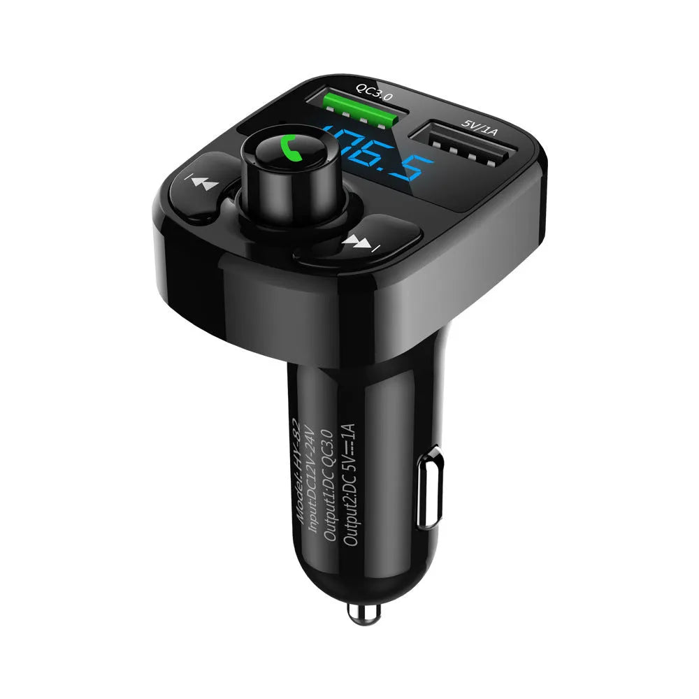 HY82 car MP3 Bluetooth FM transmitter with USB charging ports for cigarette lighter installation