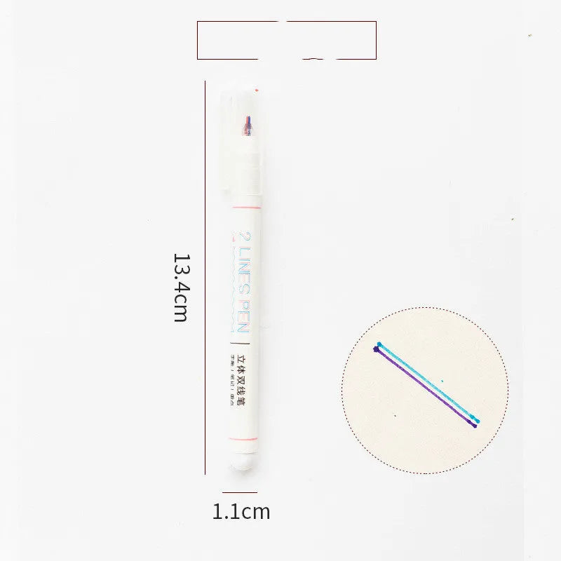 Two-colour highlighter pen with dual 0.5mm tips for student study notes and textbook marking