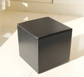 Square corrugated cardboard packaging box in black, shown in sizes 8cm, 10cm, and 15cm.