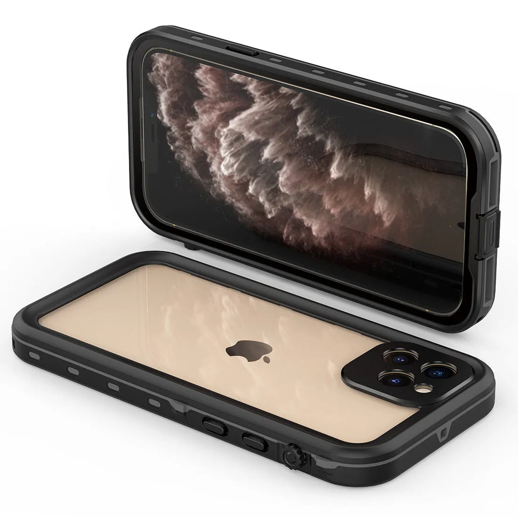 FREDPEPPER IP68 waterproof shockproof case for iPhone in black, blue, or red colours