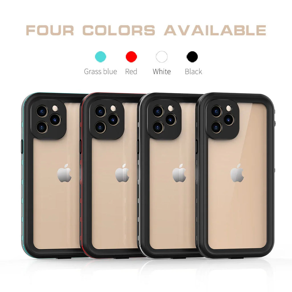 FREDPEPPER IP68 waterproof shockproof case for iPhone in black, blue, or red colours