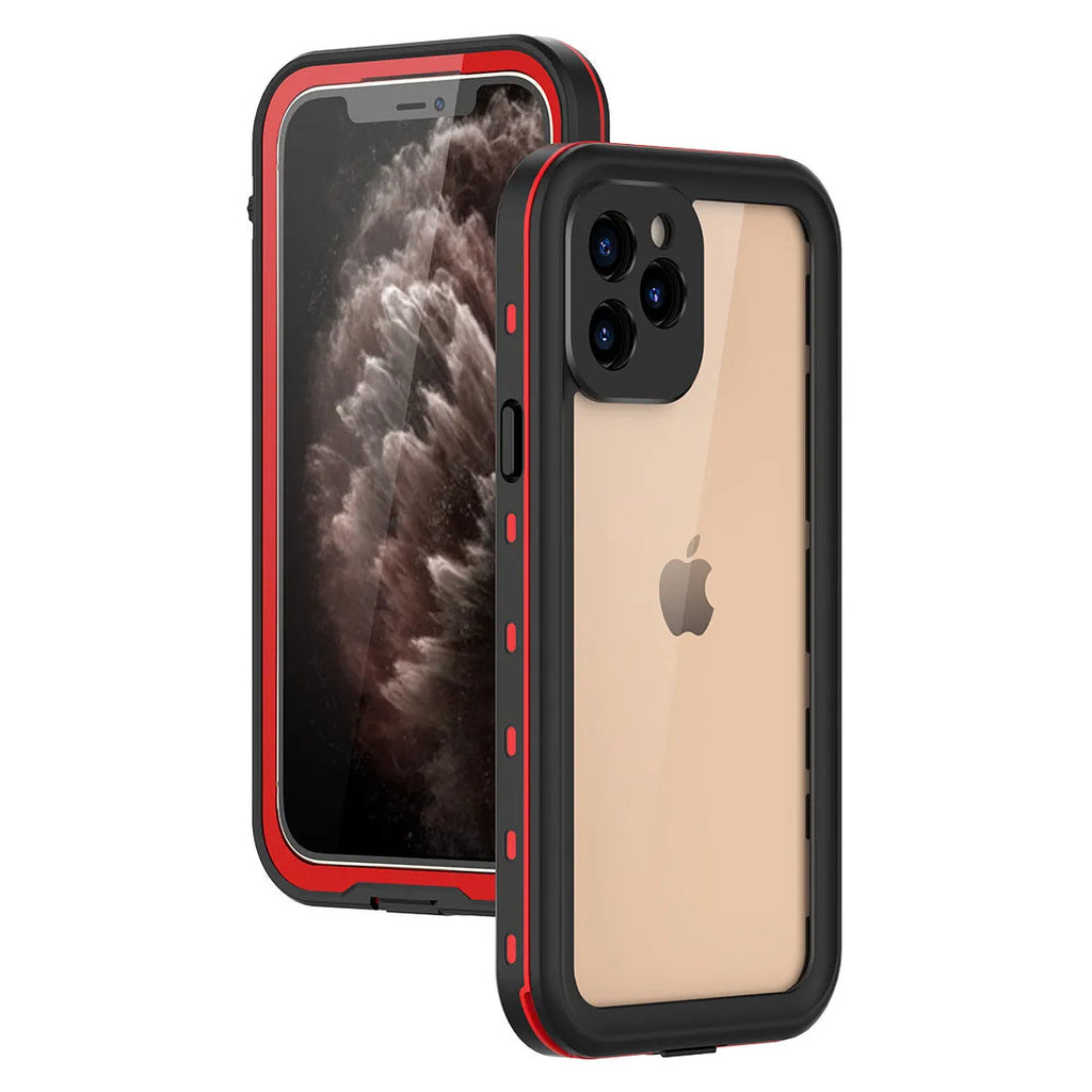 FREDPEPPER IP68 waterproof shockproof case for iPhone in black, blue, or red colours